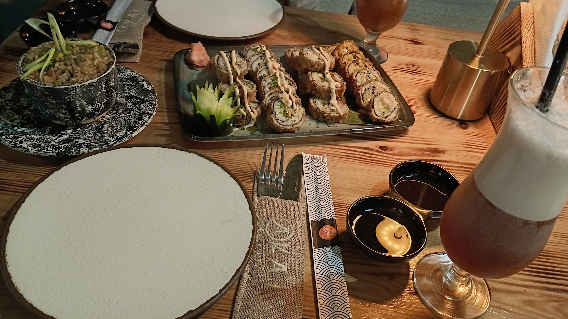 Sushi and rice plates at Akai Sushi